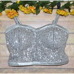 Women’s Madden NYC Silver Sequin Bustier Size S Party Night Out Smocked Back